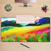 Watercolor Blommigt California Poppies Meadow Natu