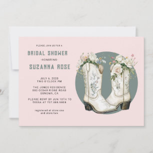 Watercolor Blommigt Cowgirl Boots Rosa Möhippa Inbjudningar