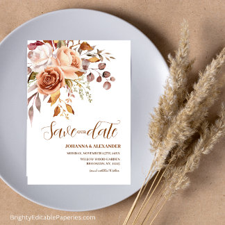 Watercolor Blommigt Dahlia Photo Terracotta Autumn Spara Datumet