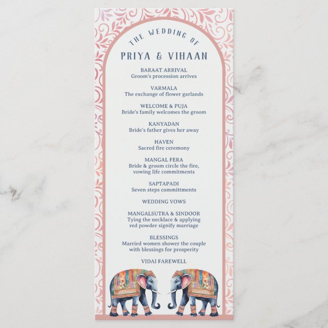 Watercolor Blommigt Elephant Indian & Hindu Bröllo Program (Framsida)