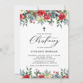 Watercolor Blommigt Garland Winter Christening Inbjudningar