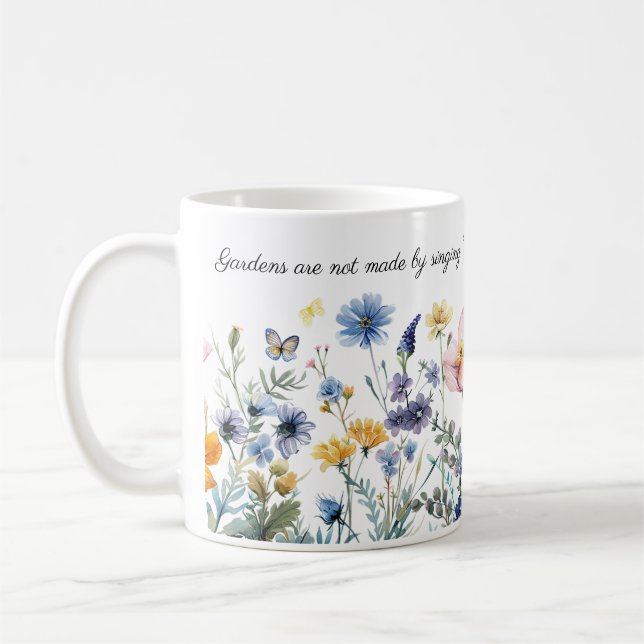 Watercolor Blommigt Gräns, Kipling Garden Quote Kaffemugg (Vänster)