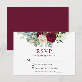Watercolor Blommigt Greenery Burgundy Bröllop OSA Kort