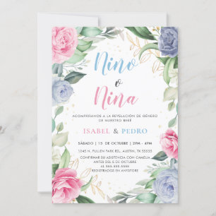 Watercolor Blommigt Greenery Spain Gender Reveal Inbjudningar
