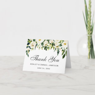 Watercolor Blommigt Grönt White Bröllop Tackmeddel Tack Kort