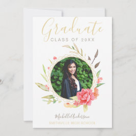 Watercolor Blommigt Guld Photo Studenten Meddelande