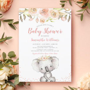 Watercolor Blommigt Koala Girl Baby Shower Inbjudningar