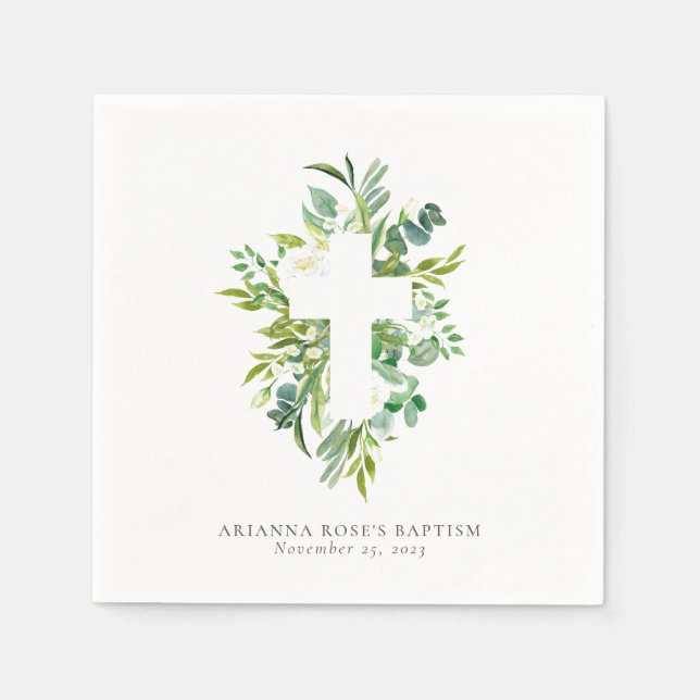 Watercolor Blommigt Kor Greenery Baptism Pappersservett (Framsidan)