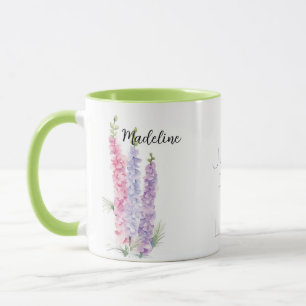 Watercolor Blommigt Larkspur juli Birkelöde Flower Mugg