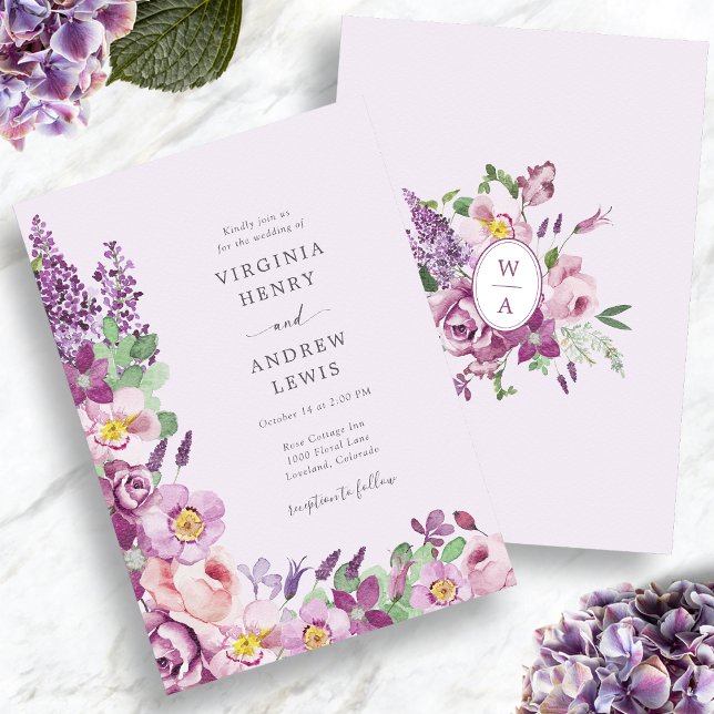Watercolor Blommigt Lavender Bröllop Inbjudningar (Watercolor Floral Lavender Wedding Invitation
)