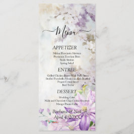 Watercolor Blommigt Lavender Bröllop Menu Meny