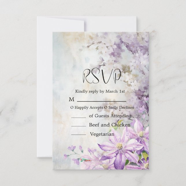 Watercolor Blommigt Lavender Bröllop OSA Kort (Framsida)