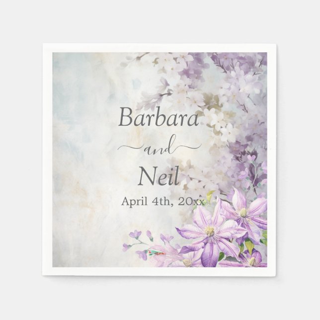 Watercolor Blommigt Lavender Bröllop Pappersservett (Framsidan)
