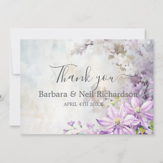 Watercolor Blommigt Lavender Bröllop Tack (Framsida)
