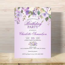 Watercolor Blommigt Lavender Lila BIRTHDAY