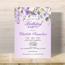 Watercolor Blommigt Lavender Lila BIRTHDAY Inbjudningar