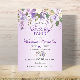 Watercolor Blommigt Lavender Lila BIRTHDAY Inbjudningar