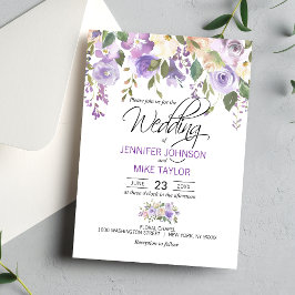 Watercolor Blommigt Lavender Lila Lilac Bröllop Inbjudningar