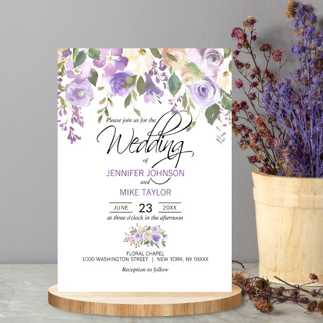 Watercolor Blommigt Lavender Lila Lilac Bröllop Inbjudningar (Skapare uppladdad)