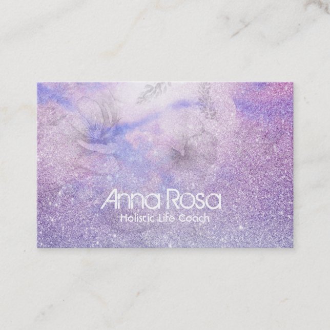 *~* Watercolor Blommigt Lavender Magenta Glitter Visitkort (Framsida)
