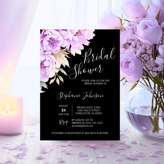 Watercolor Blommigt Lila Lavender Möhippa Inbjudningar (Watercolor Floral Purple Lavender Bridal Shower Invitation)