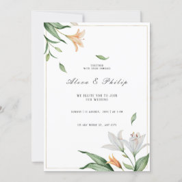 Watercolor Blommigt Lily Bröllop Inbjudningar