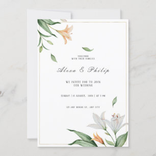 Watercolor Blommigt Lily Bröllop Inbjudningar