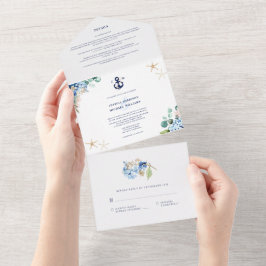 Watercolor Blommigt Monogram Anchor Beach Wedding