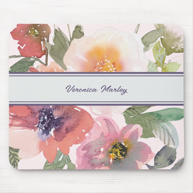 Watercolor Blommigt Namn Mousepad-mall Musmatta (Framsidan)
