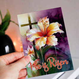 Watercolor Blommigt Påsk Kor Han är Risen Helgdag Helgkort