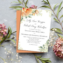 Watercolor Blommigt Peach Elegant bröllop Inbjudningar