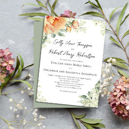 Watercolor Blommigt Peach Elegant bröllop Inbjudningar