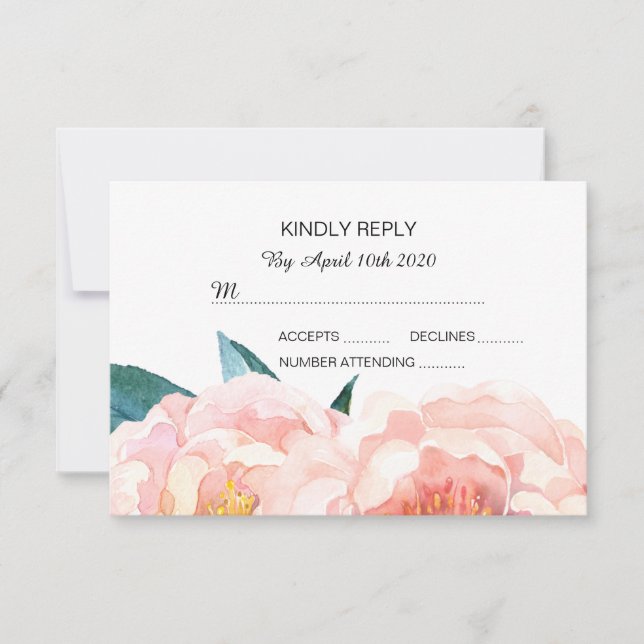 Watercolor Blommigt Peach Peony OSA kort (Framsida)