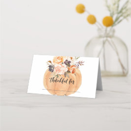 Watercolor Blommigt Pumpkin Fall Thanksgiving Placeringskort