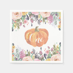 Watercolor Blommigt Pumpkin First Birthday Pappersservett