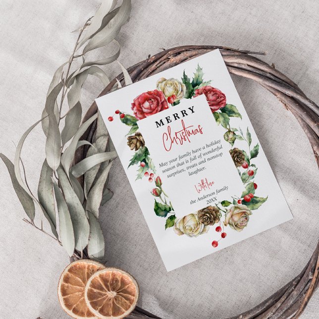 Watercolor Blommigt Red Berries God jul Julkort (Skapare uppladdad)