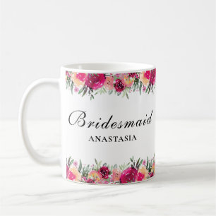 Watercolor Blommigt Rosa Bröllop Bridesmaid Kaffemugg