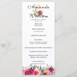 Watercolor Blommigt Rosa Bröllop Ceremony Program