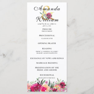 Watercolor Blommigt Rosa Bröllop Ceremony Program