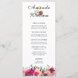 Watercolor Blommigt Rosa Bröllop Menu Meny