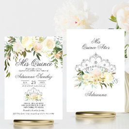 Watercolor Blommigt Rosa Cream Ivory Quinceañera Inbjudningar