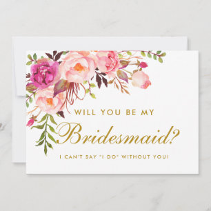 Watercolor Blommigt Rosa Guld Bridesmaid Inbjudningar