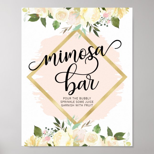 Watercolor Blommigt  Rosa Guld MIMOSA PUB Sign Poster (Framsidan)
