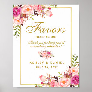 Watercolor Blommigt Rosa Guld Wedding Favands Poster