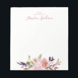 Watercolor Blommigt Rosa Personlig Stationery Anteckningsblock<br><div class="desc">Fler söt Anteckningsblock i Little Bayleigh Store!</div>