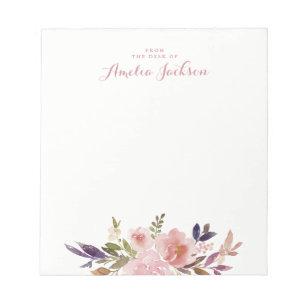 Watercolor Blommigt Rosa Personlig Stationery Anteckningsblock