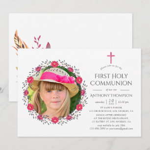 Watercolor Blommigt Safari First Heliga Communion Inbjudningar