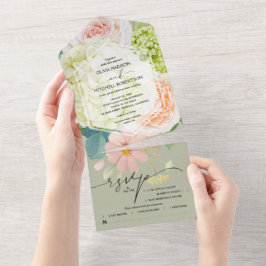 Watercolor Blommigt Sage Grönt Bröllop
