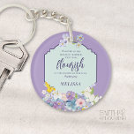 Watercolor Blommigt Scripture Verse Personlig<br><div class="desc">Nyckelkedja med stor Personlig för vattenfärgsskript med stor Blommigt med sommarblommor och bouquet vår som brinner ut från en vintage i finare. Söt pastellprodukter med dominerande lila och blått nyanser påminner om Påsk och Springtime. Psalm 92:13 talar om hur de planterade i Yahweh Gud kommer att blomstra. Gör en underbar...</div>