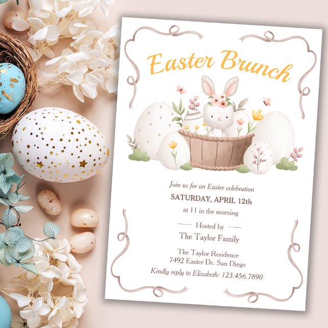 Watercolor Blommigt Söt Bunny Påsk Brunch Inbjudningar (Skapare uppladdad)